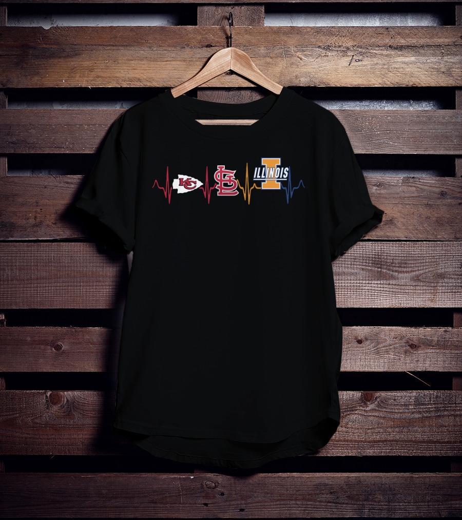 Love Chiefs Cardinals Illinois Heartbeat T-Shirt