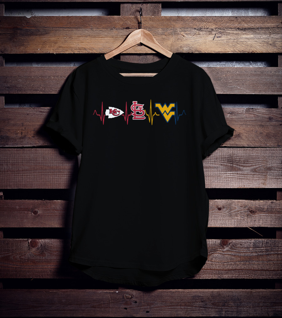Kansas City Chiefs St. Louis Cardinals West Virginia Mountaineers Heartbeat T-Shirt