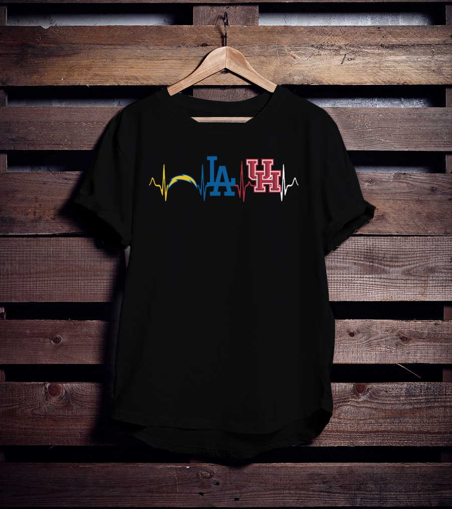Love Chargers Dodgers Houston Cougars Heartbeat T-Shirt