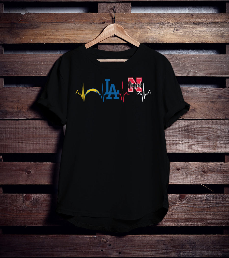 La Chargers Dodgers Huskers Heartbeat Ekg T-Shirt