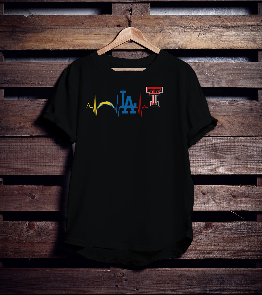 Love Chargers La Dodgers Texas Tech Logos Heartbeat T-Shirt
