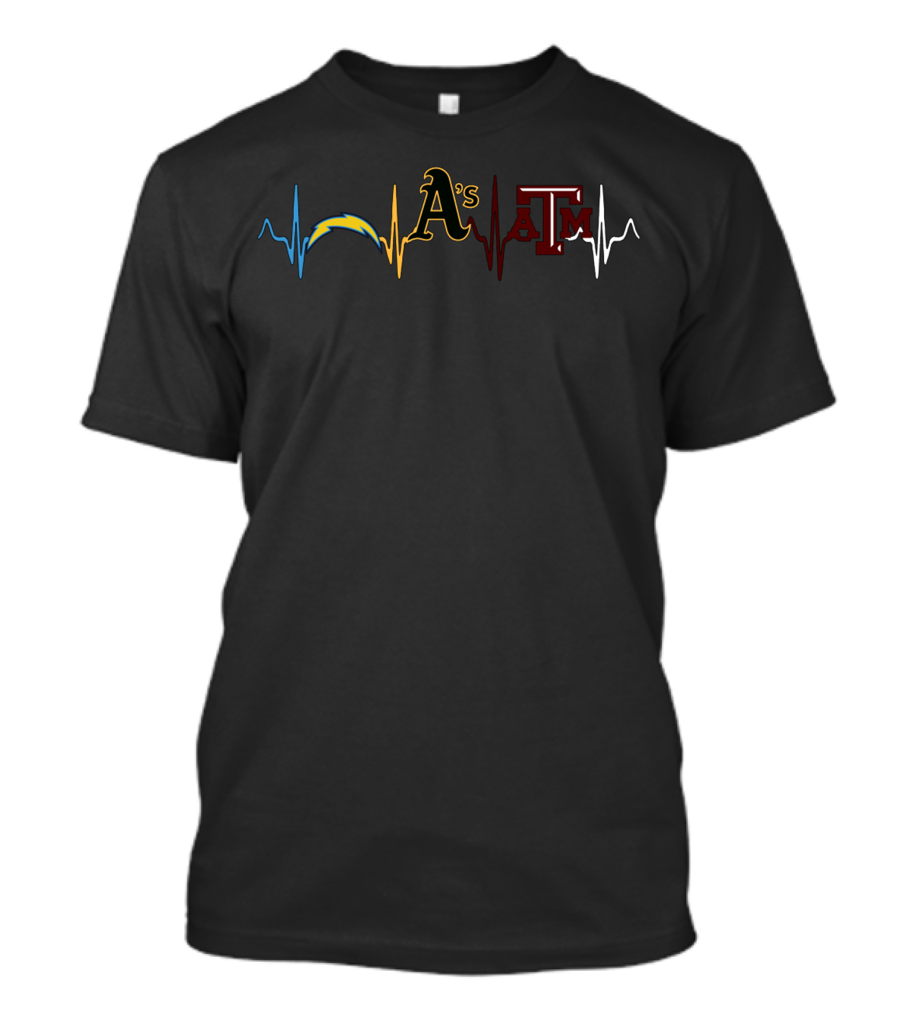Chargers Athletics A's Texas A&M Sports Heartbeat T-Shirt