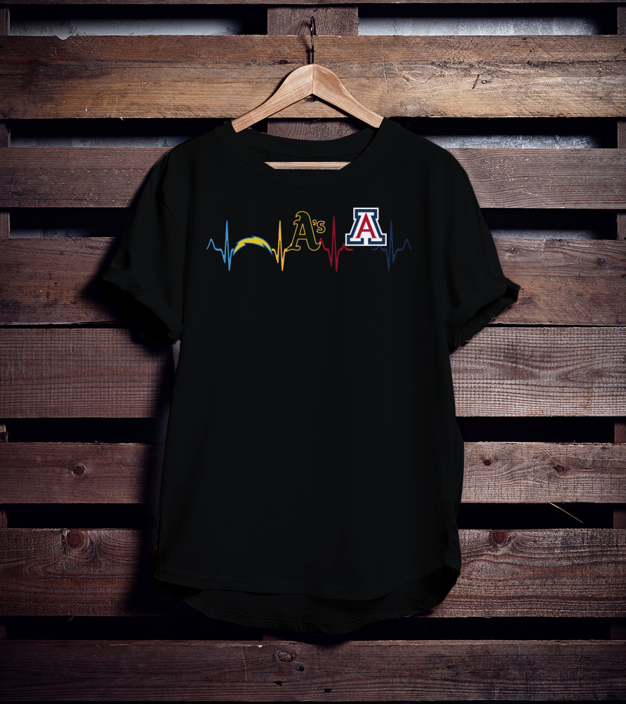 Love Chargers A's Wildcats Heartbeat T-Shirt