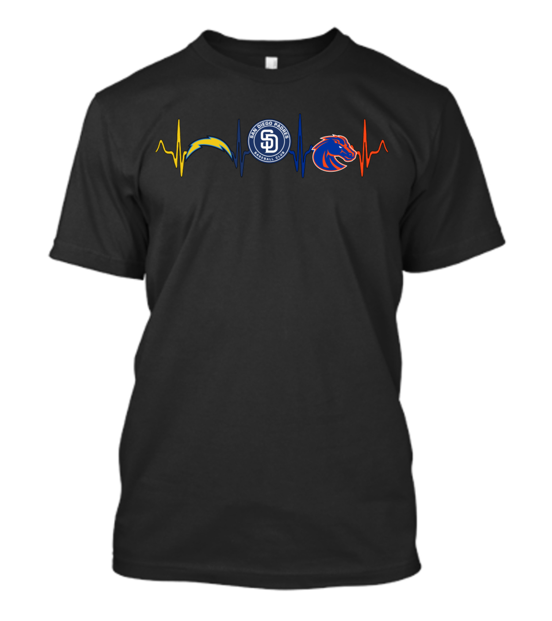 San Diego Chargers Padres Boise State Broncos Heartbeat T-Shirt