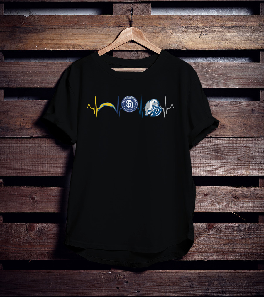 Love San Diego Chargers Padres Bulldogs Heartbeat T-Shirt