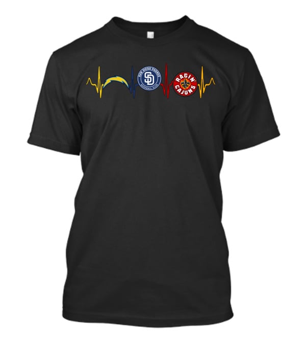 Chargers San Diego Padres Ragin Cajuns Heartbeat T-Shirt