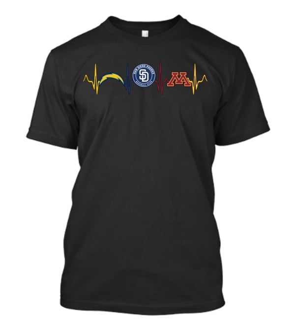 Chargers Padres Minnesota Golden Gophers Heartbeat Ekg T-Shirt
