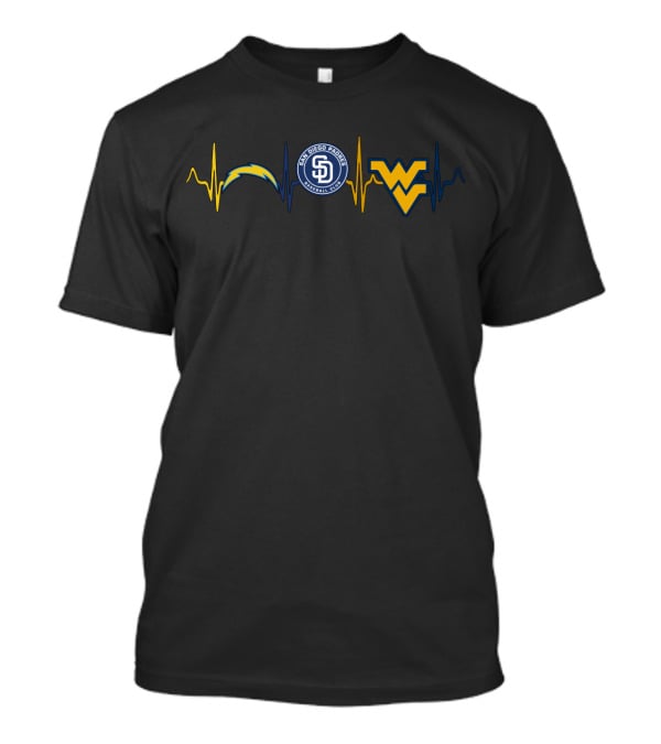 San Diego Chargers Padres West Virginia Mountaineers Heartbeat T-Shirt
