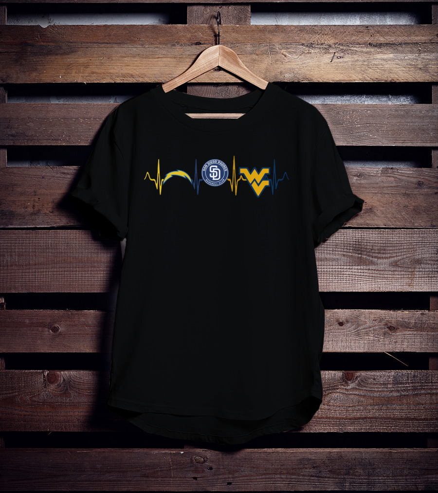San Diego Chargers Padres West Virginia Mountaineers Heartbeat T-Shirt