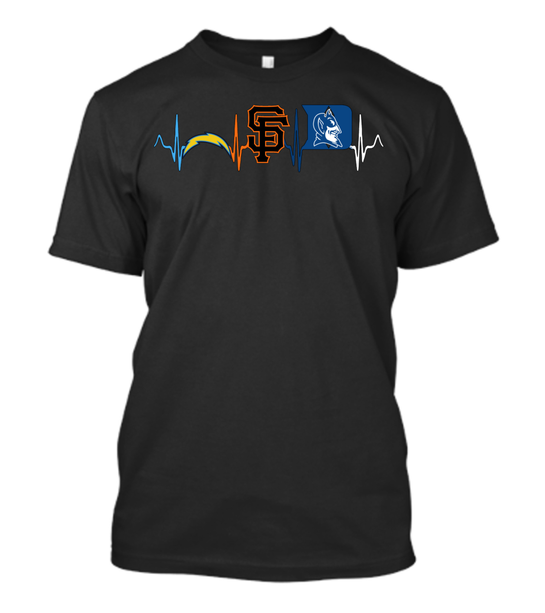 Love Chargers Giants Duke Blue Devils Heartbeat T-Shirt
