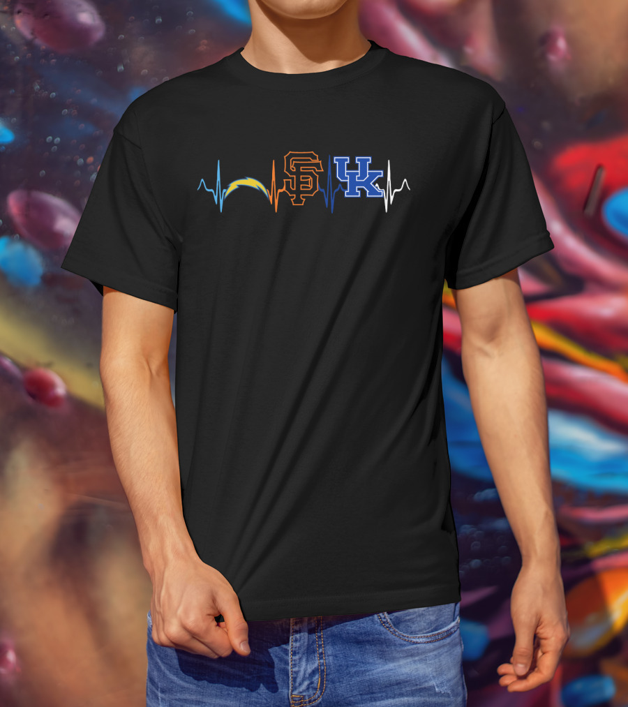 Love Chargers Giants Kentucky Logos Heartbeat T-Shirt