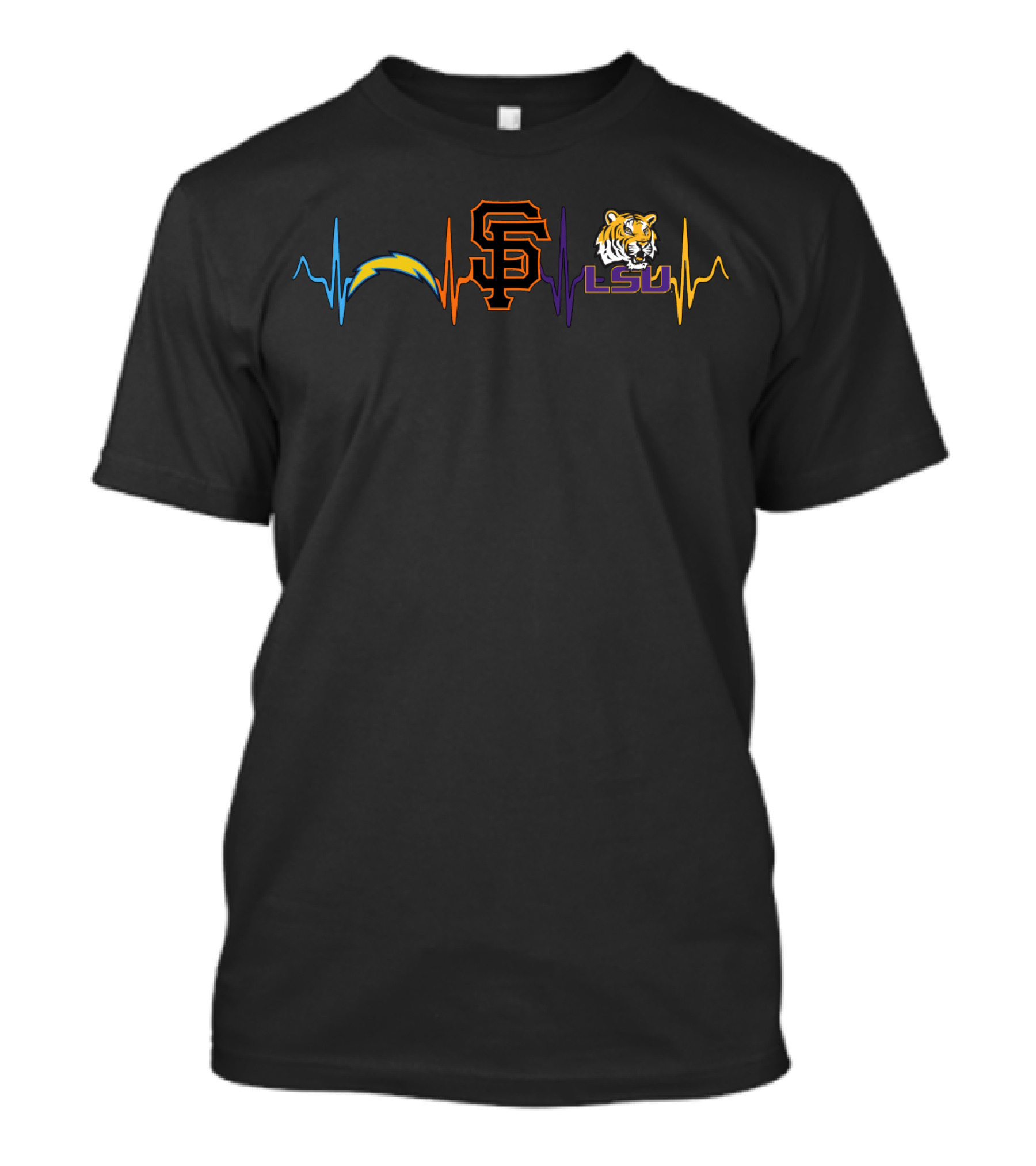 San Francisco Giants Chargers Lsu Tigers Heartbeat T-Shirt