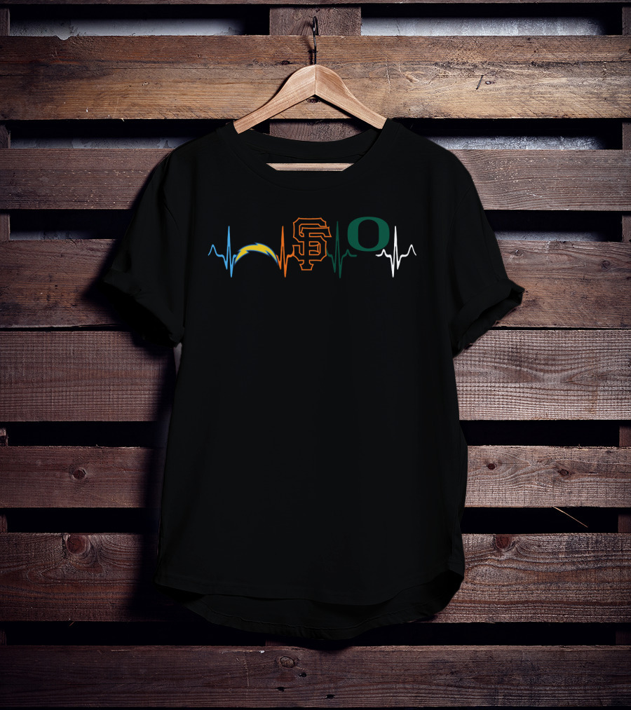 Love Chargers Giants Oregon Heartbeat T-Shirt