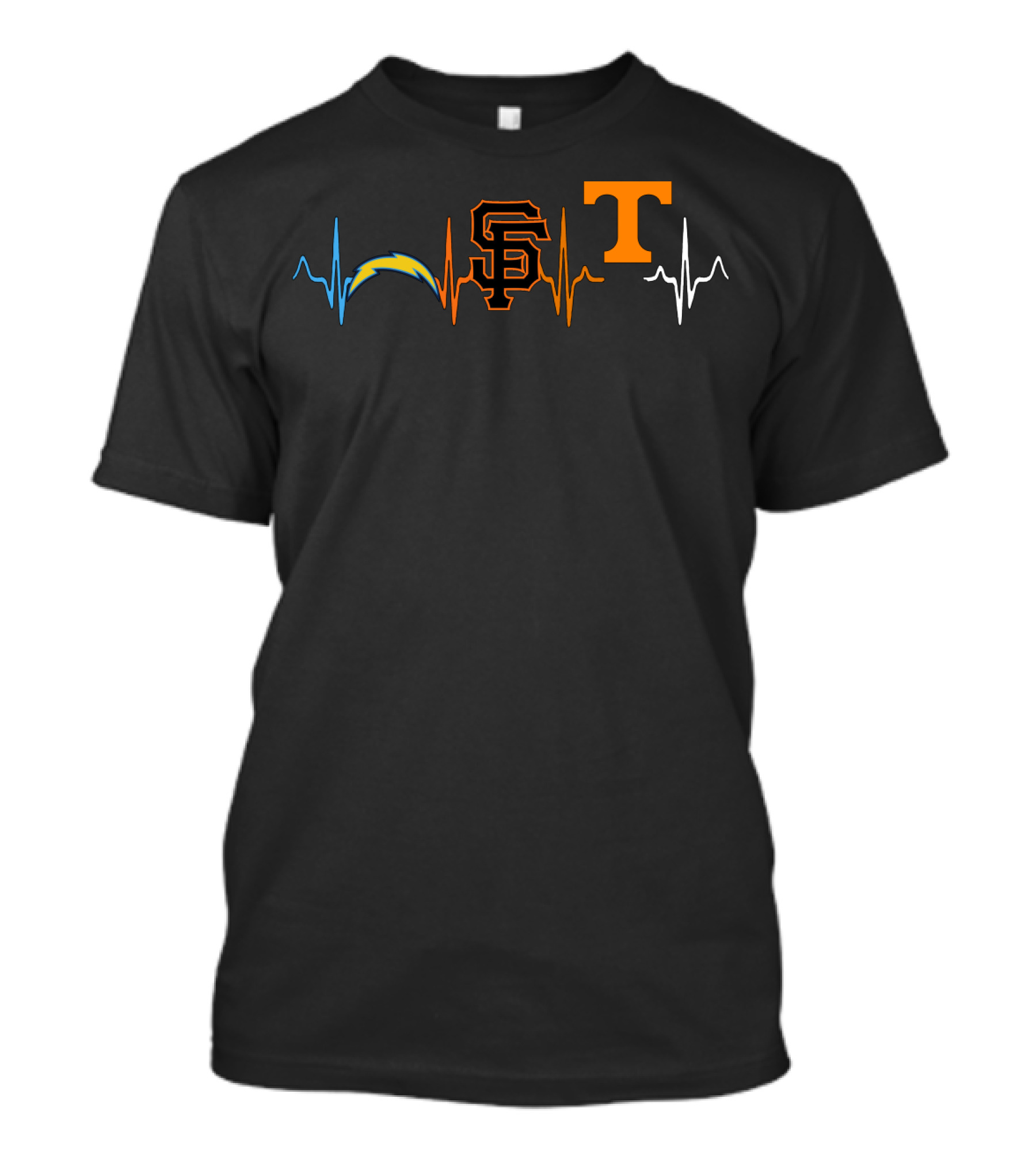 Love Chargers Giants Volunteers Heartbeat T-Shirt