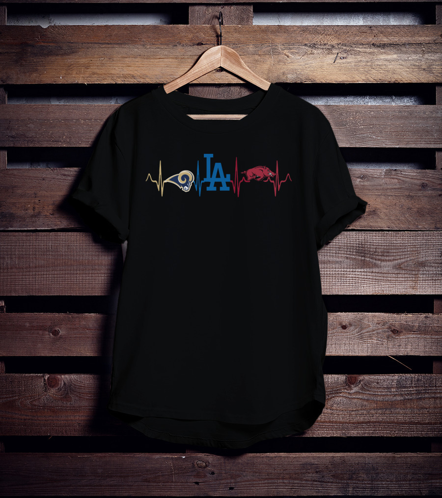 Love Rams Dodgers Razorbacks Heartbeat T-Shirt
