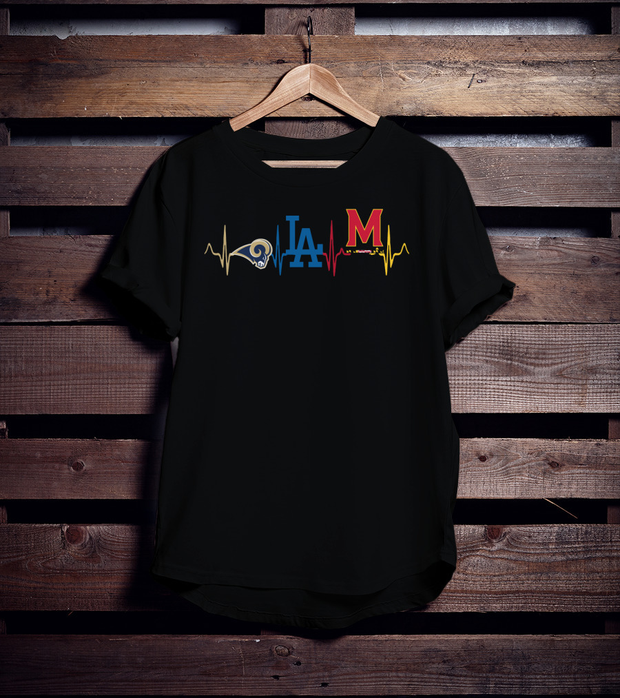 Love Rams Dodgers Maryland Heartbeat T-Shirt