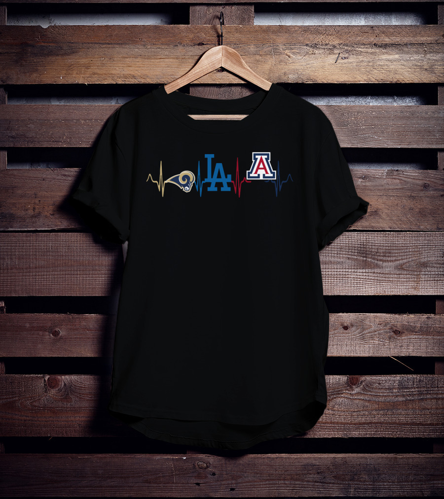 Rams Dodgers Arizona Wildcats Heartbeat Logo Collaboration T-Shirt