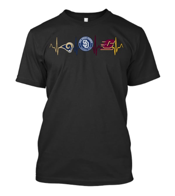 Love Rams San Diego Padres Central Michigan Football Cmc Ekg Heartbeat T-Shirt