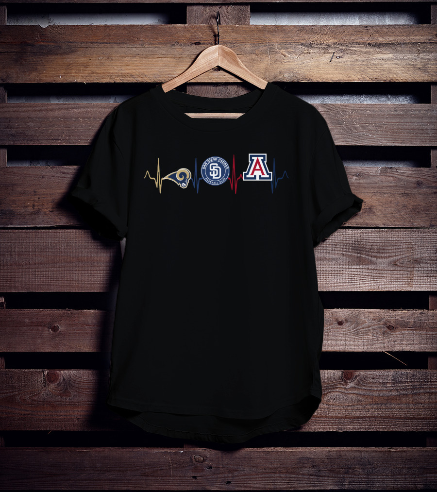Love Rams Padres Wildcats Heartbeat T-Shirt