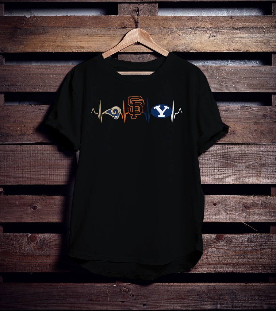 Rams Giants Byu Heartbeat Football Baseball Logos T-Shirt
