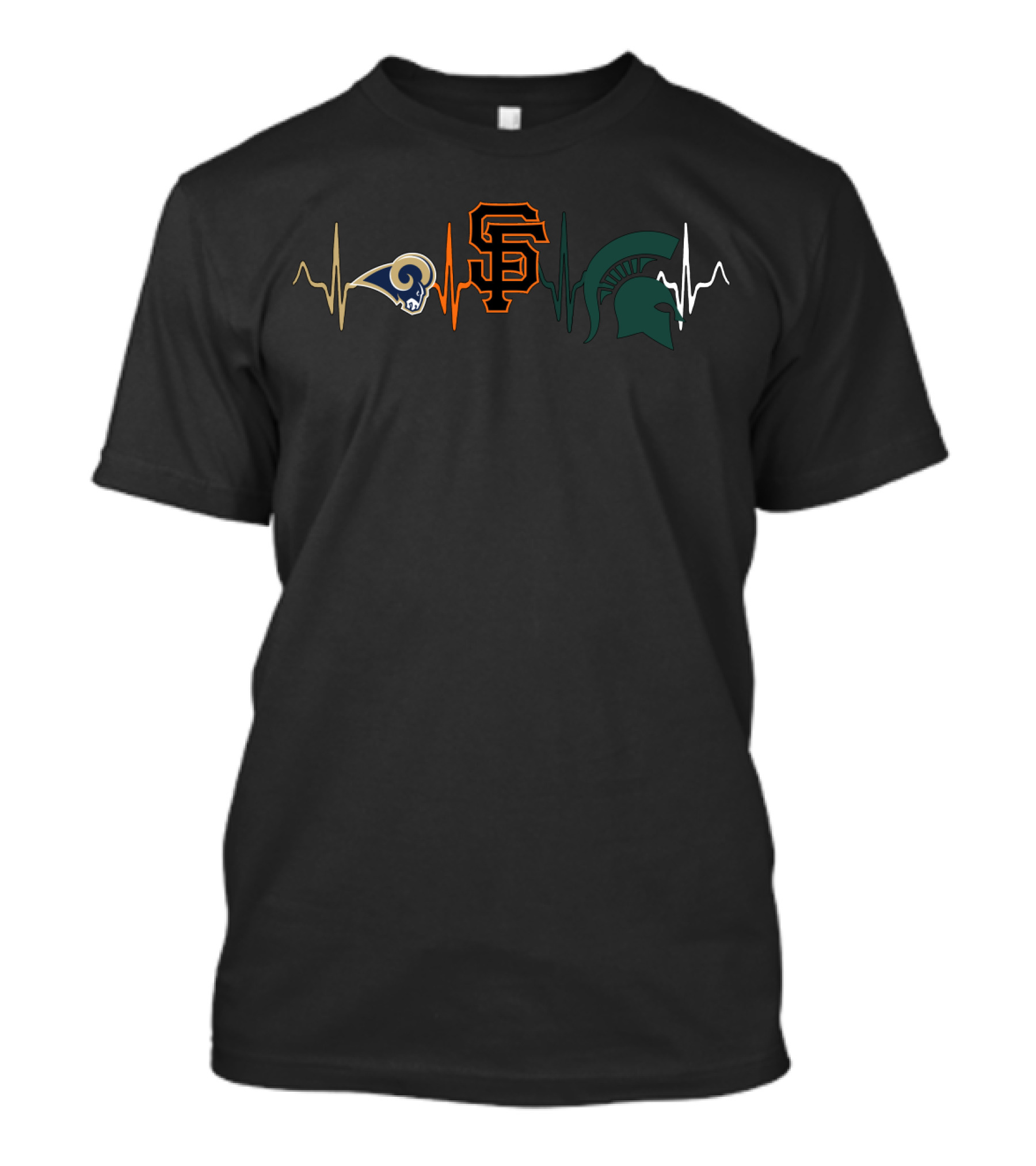Love Rams Giants Mss Logos Heartbeat T-Shirt
