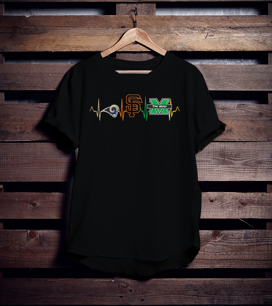 Love Rams With San Francisco Giants With Marshall The Herd Mth T-Shirt