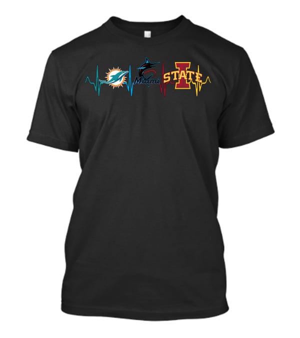 Miami Dolphins Miami Marlins Iowa State Heartbeat T-Shirt