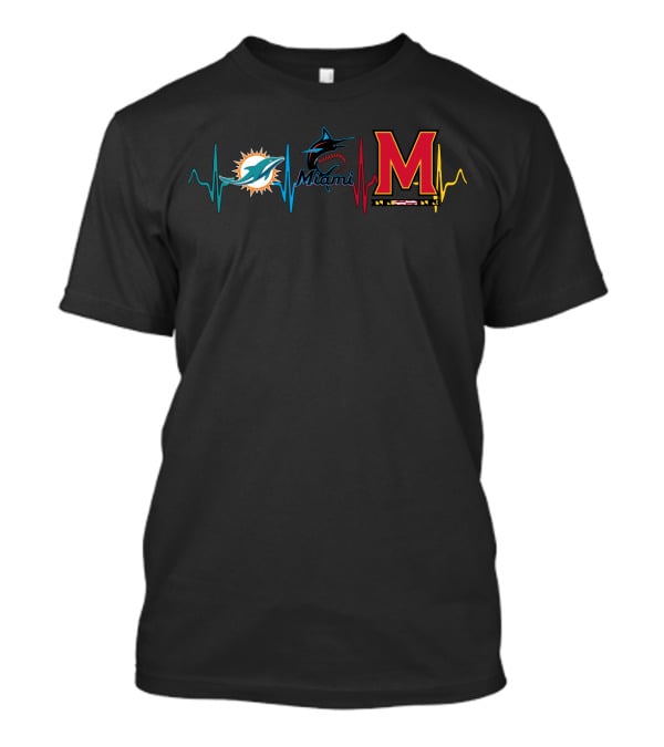 Miami Dolphins Marlins Maryland Terrapins Heartbeat T-Shirt