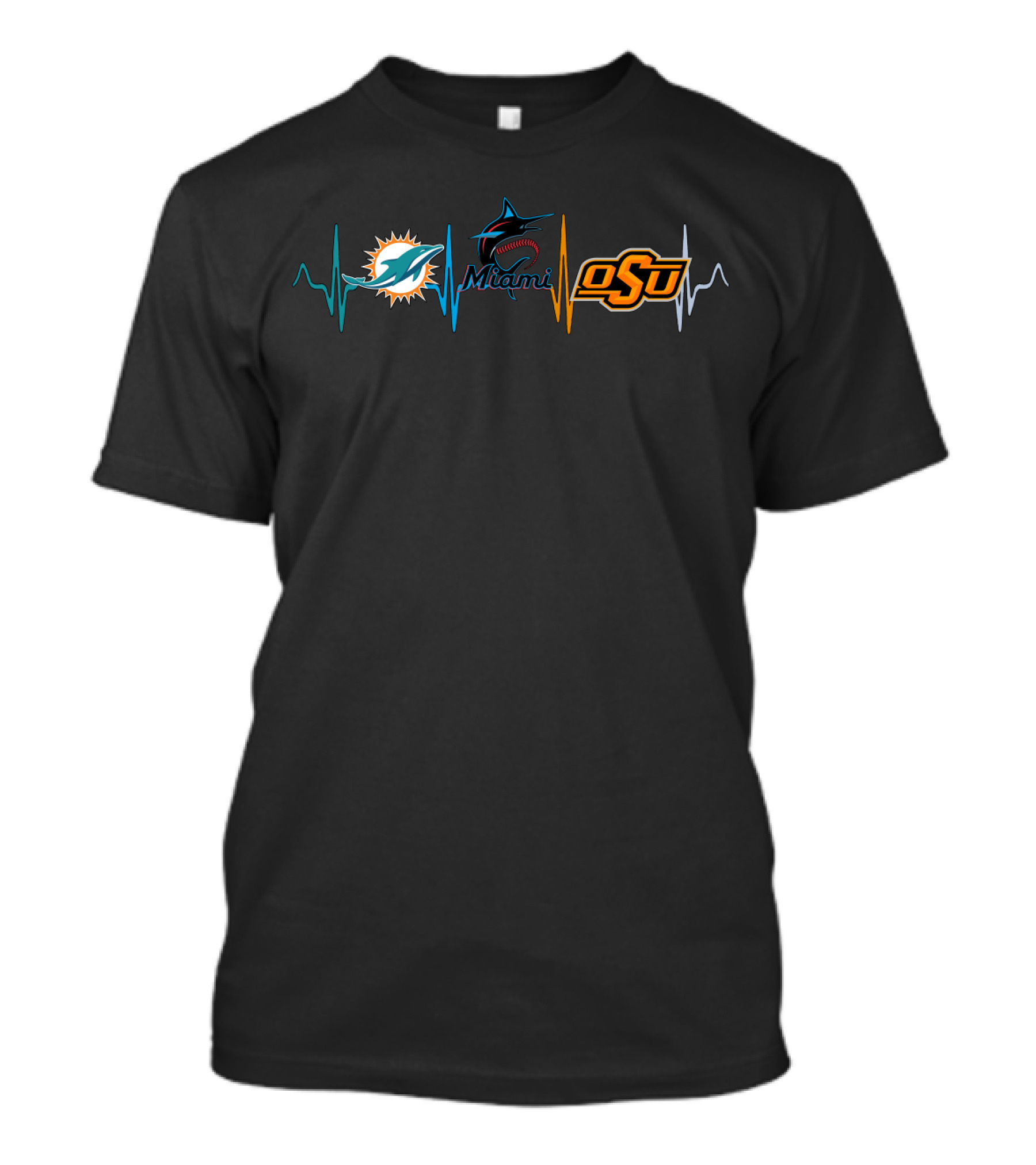 Miami Dolphins Marlins Oklahoma State Cowboys Heartbeat T-Shirt