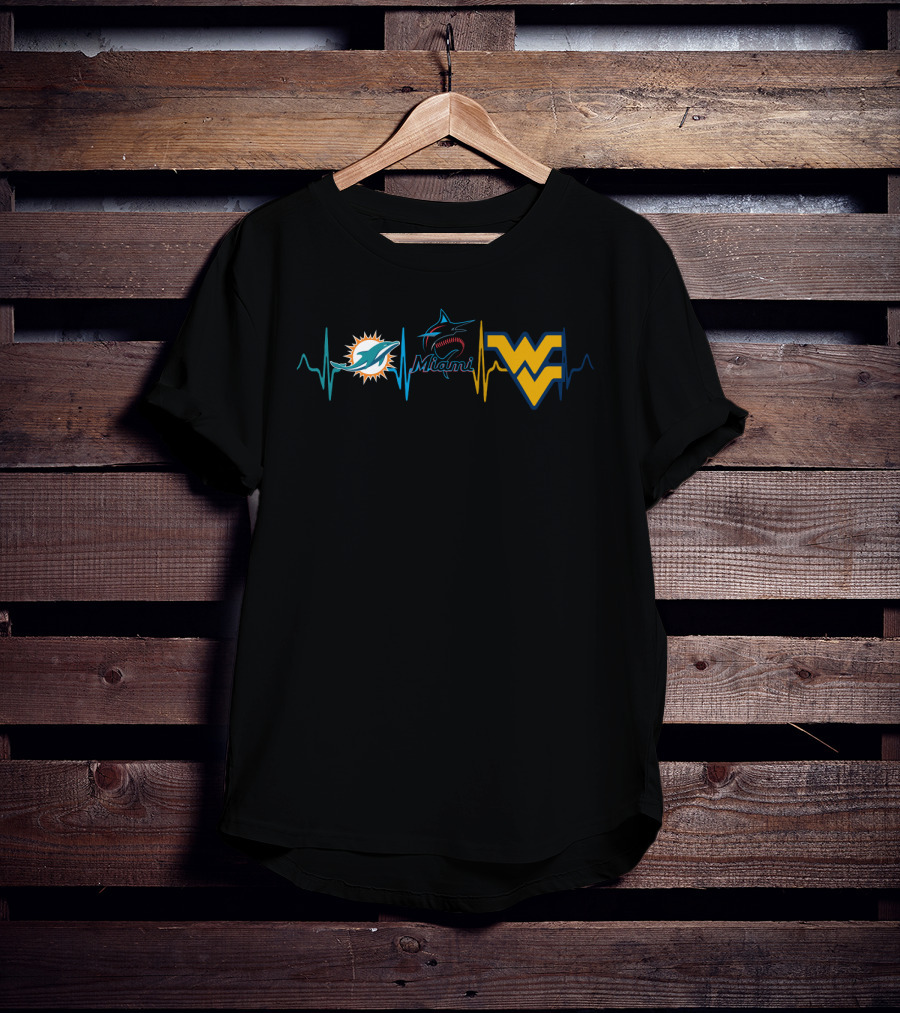 Miami Dolphins Miami Marlins Wvu Heartbeat T-Shirt