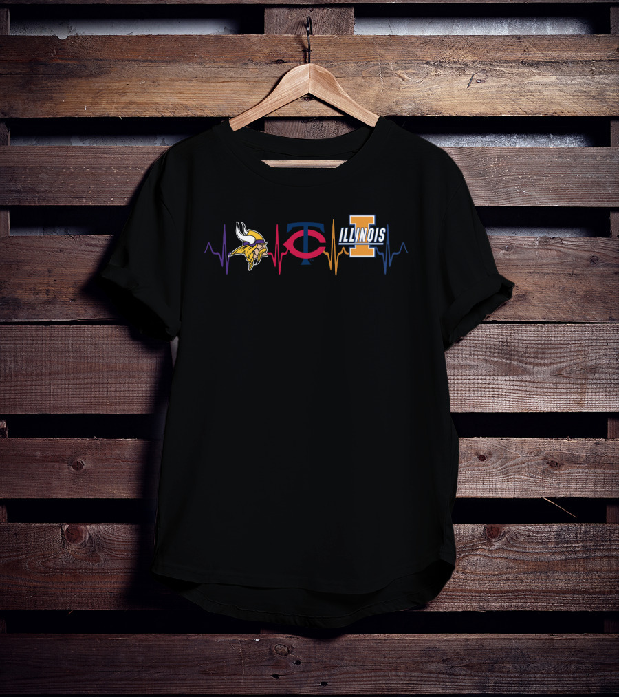 Love Minnesota Vikings And Twins With Illinois Fighting Illini Icons T-Shirt