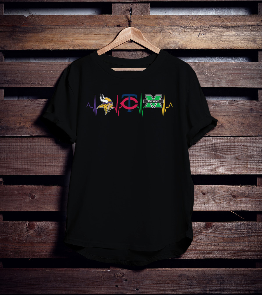Vikings Twins Marshall University Herd Logo Heartbeat T-Shirt