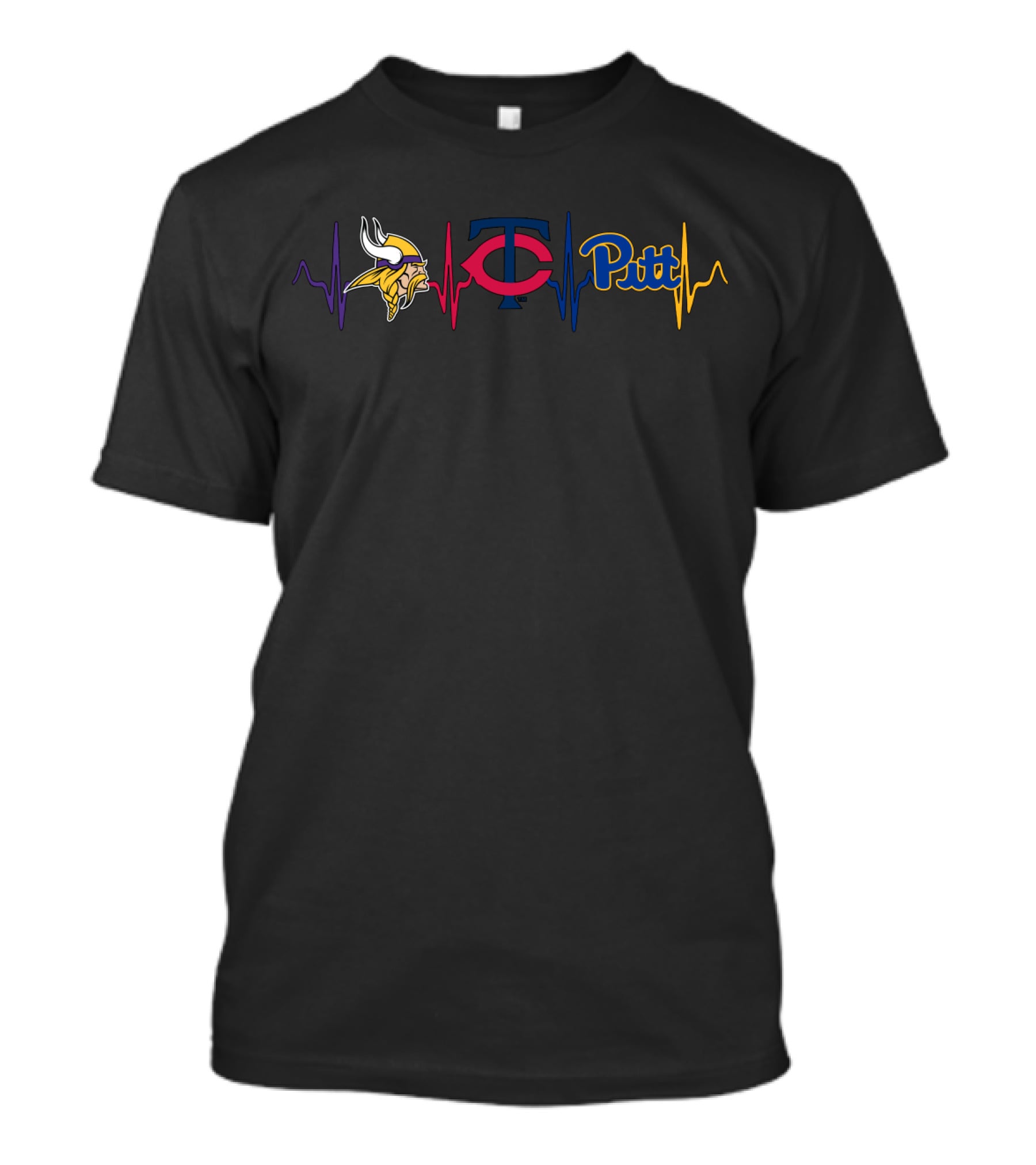 Vikings Twins Pitt Heartbeat Nfl Mlb Sports Fan Passion T-Shirt