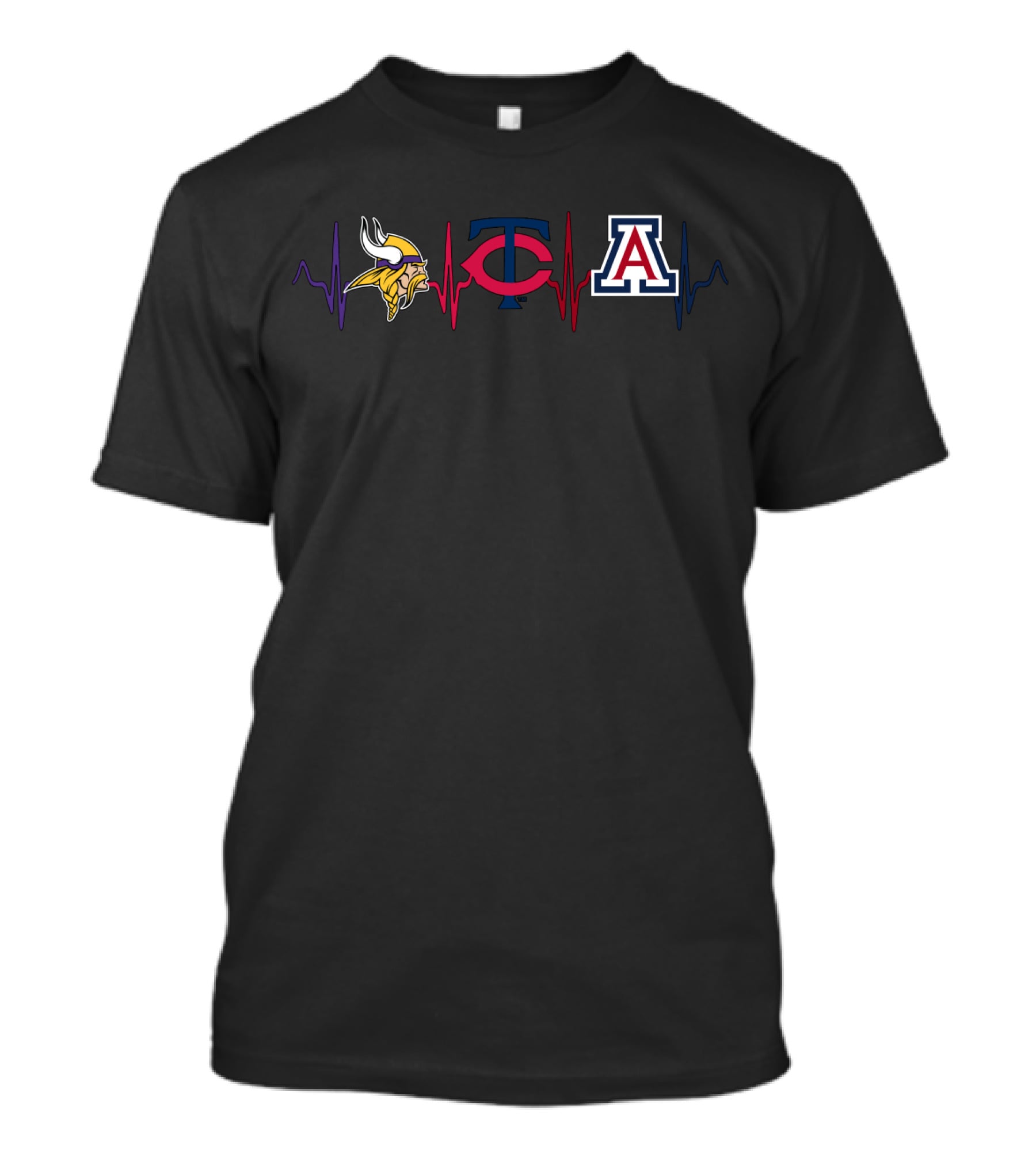 Minnesota Vikings Heartbeat Love With Minnesota Twins Arizona Wildcats T-Shirt