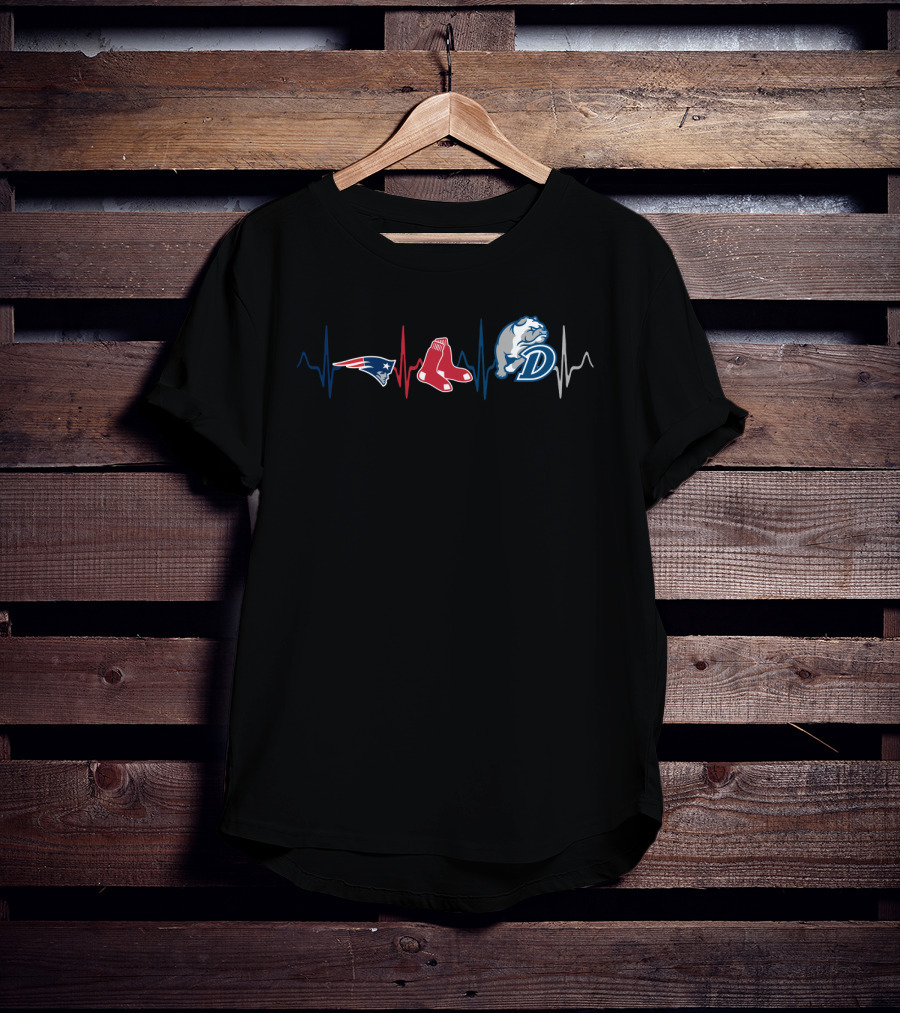 Patriots Red Sox Bulldogs Heartbeat T-Shirt