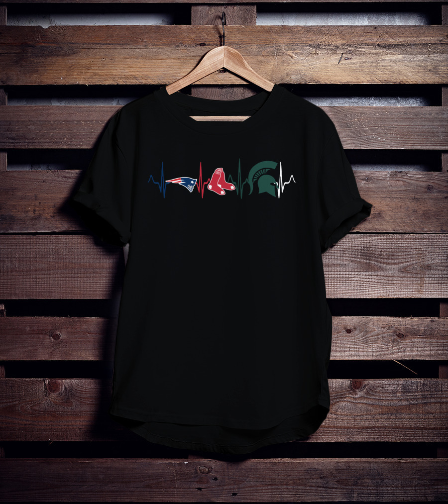New England Patriots Red Sox Michigan State Spartans Heartbeat T-Shirt