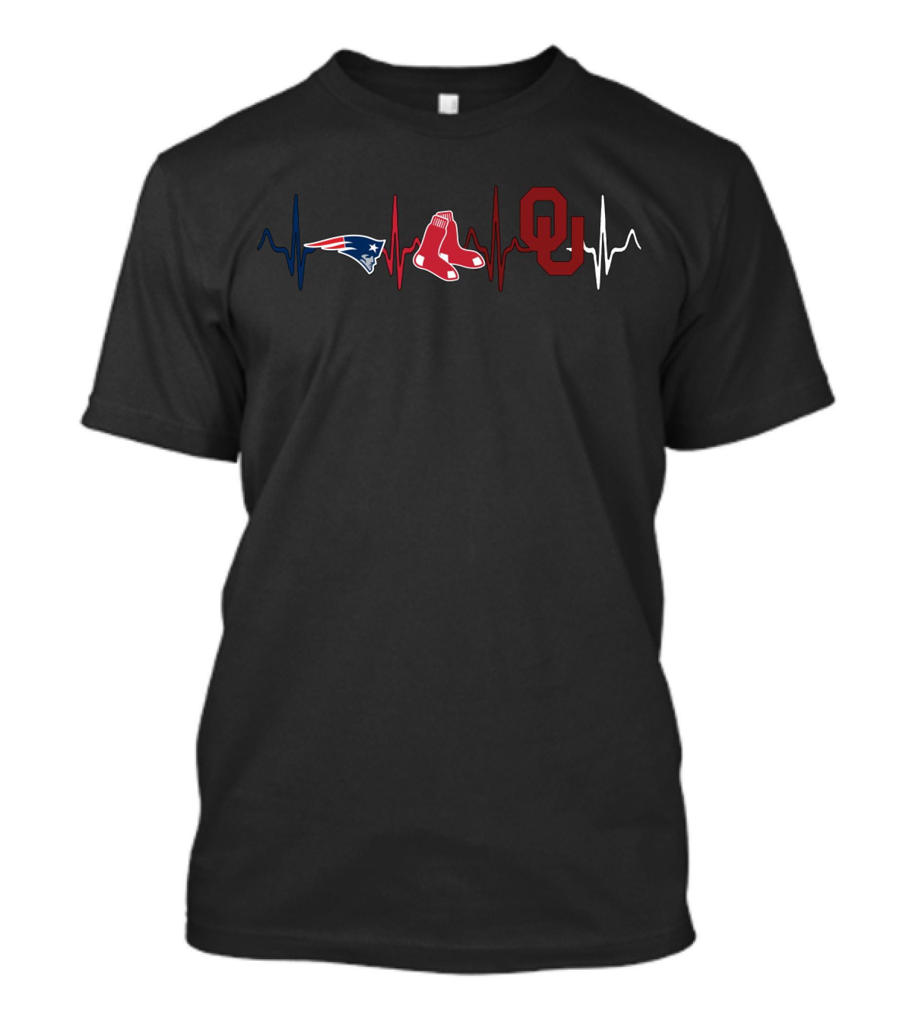 New England Patriots Red Sox Oklahoma Sooners Heartbeat T-Shirt