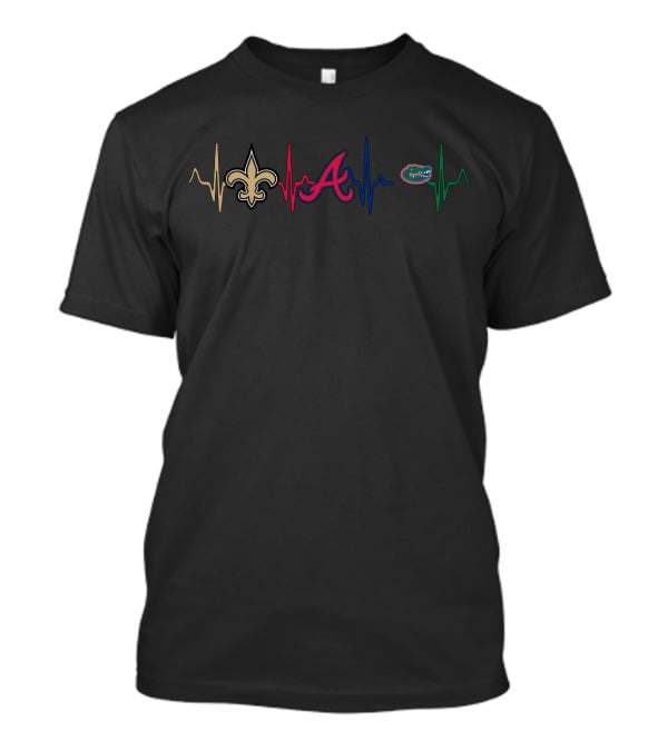 Love Saints Braves Gators Heartbeat Line T-Shirt