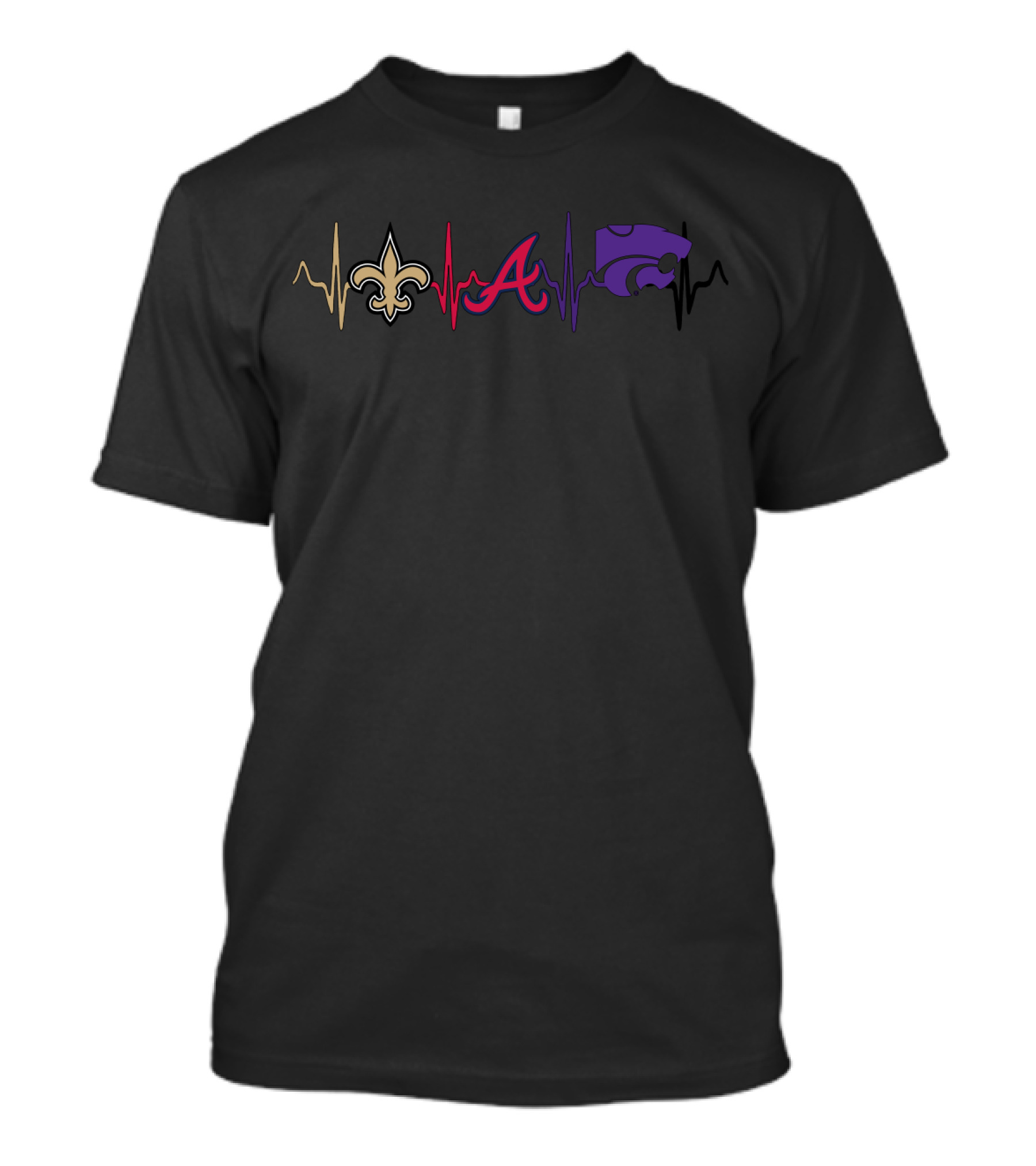 Love Saints Atlanta Braves Kansas Wildcats Heartbeat Icons T-Shirt