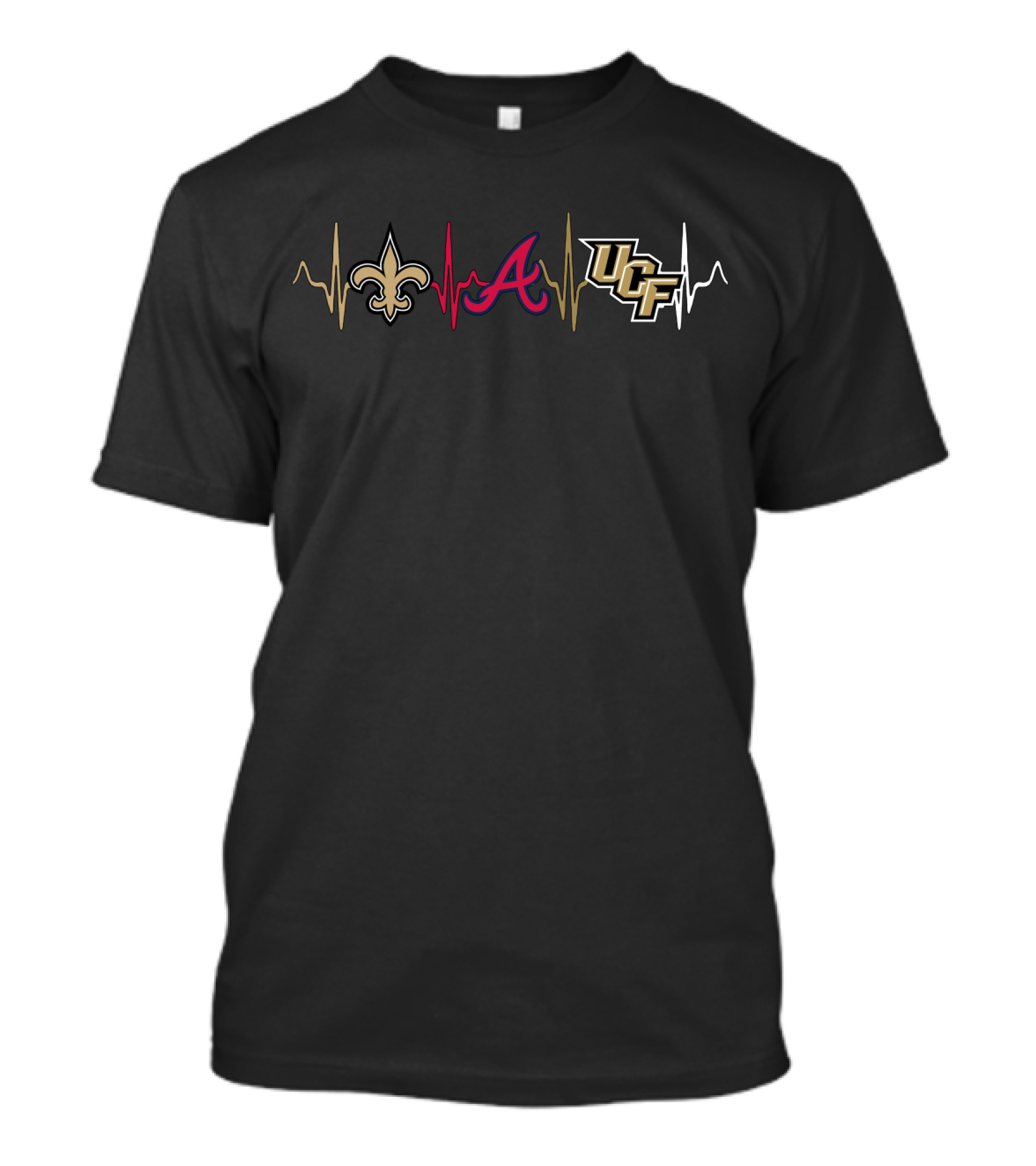 New Orleans Saints Atlanta Braves Ucf Knights Heartbeat T-Shirt