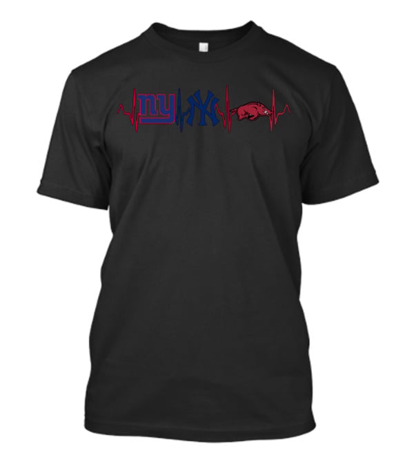 Ny Giants Yankees Arkansas Razorbacks Heartbeat T-Shirt
