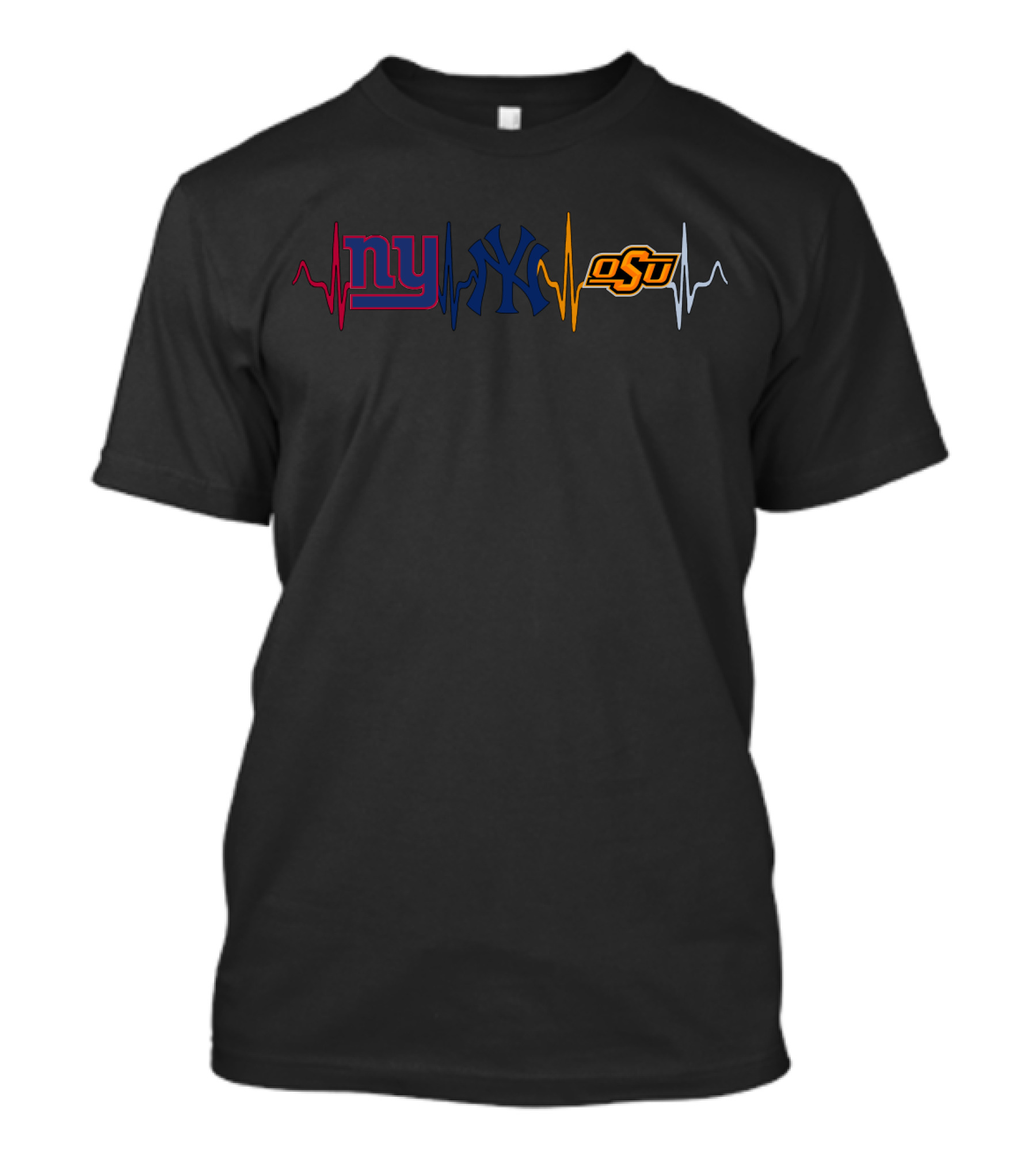 New York Giants Yankees Oklahoma State Heartbeat T-Shirt