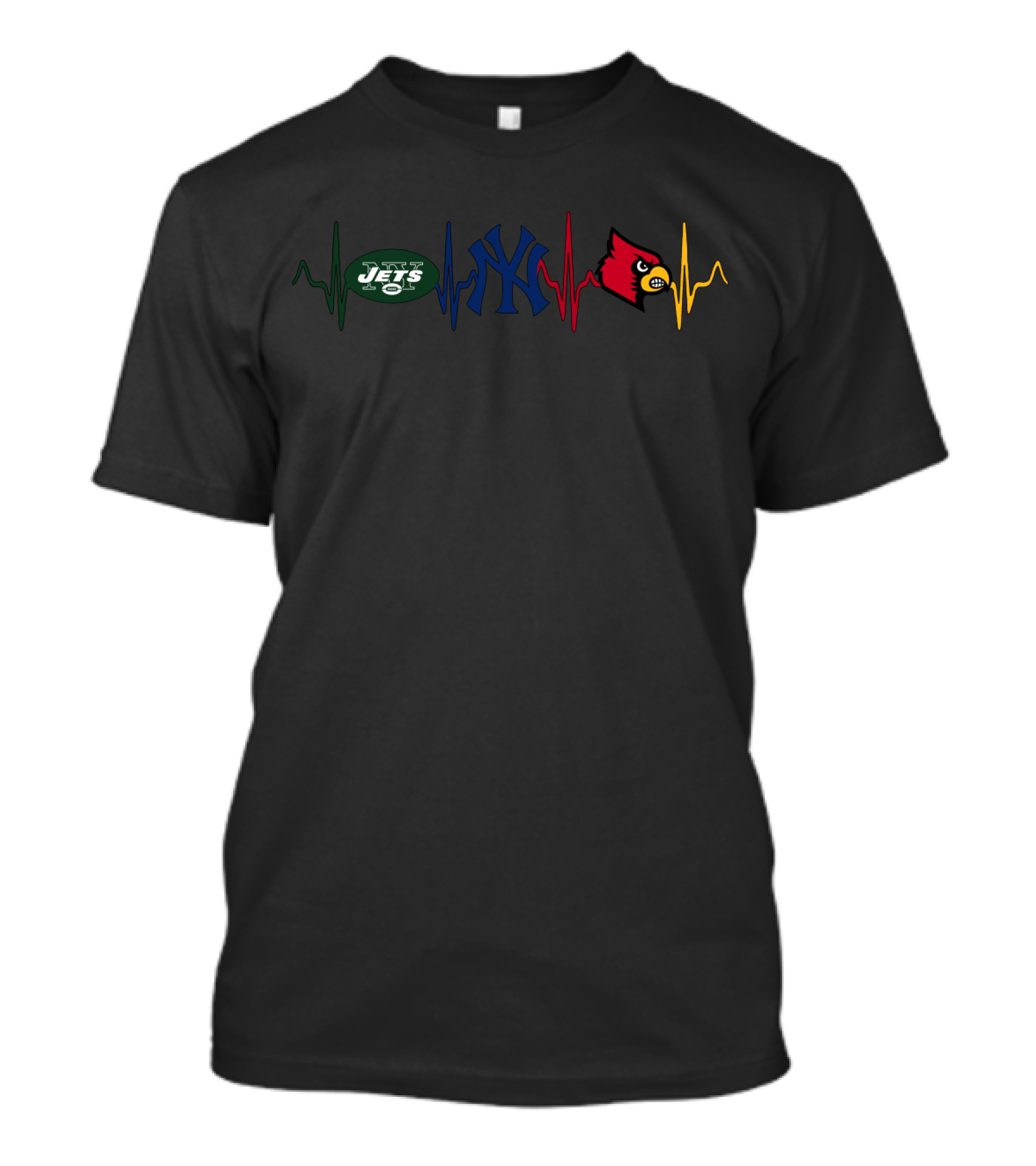 Jets Yankees Louisville Cardinals Heartbeat T-Shirt