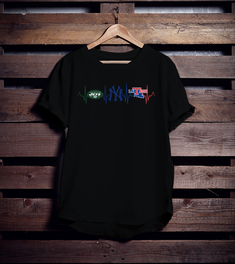 Love New York Jets Yankees Louisiana Tech Heartbeat T-Shirt