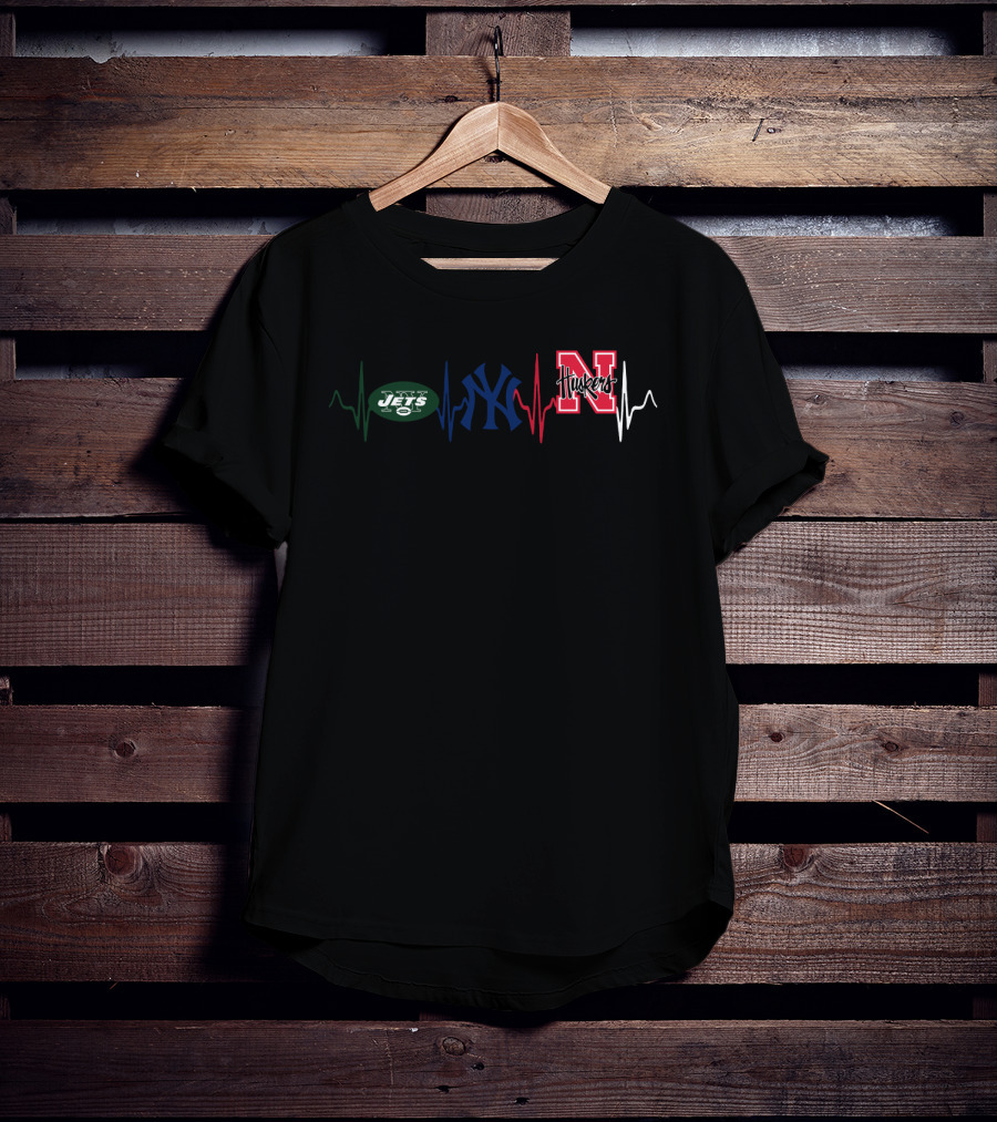 Jets Yankees Huskers Heartbeat T-Shirt