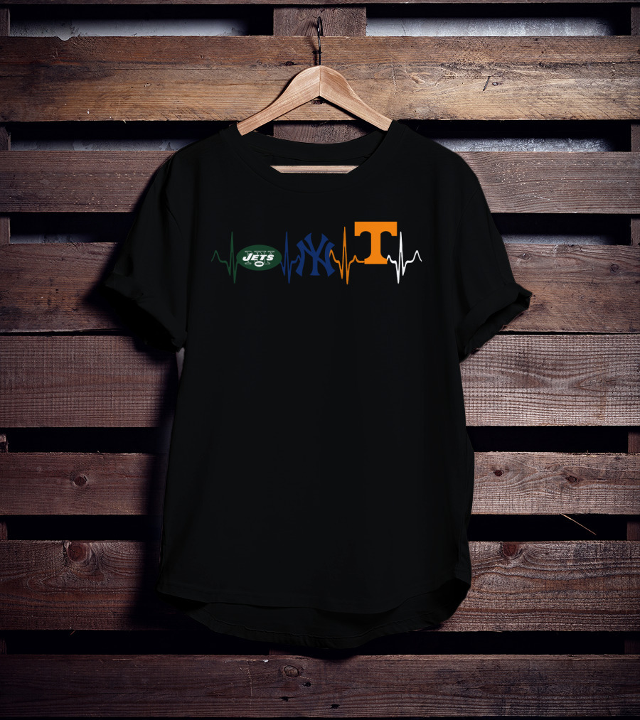 Love Jets Yankees Volunteers Sports With Heartbeat T-Shirt