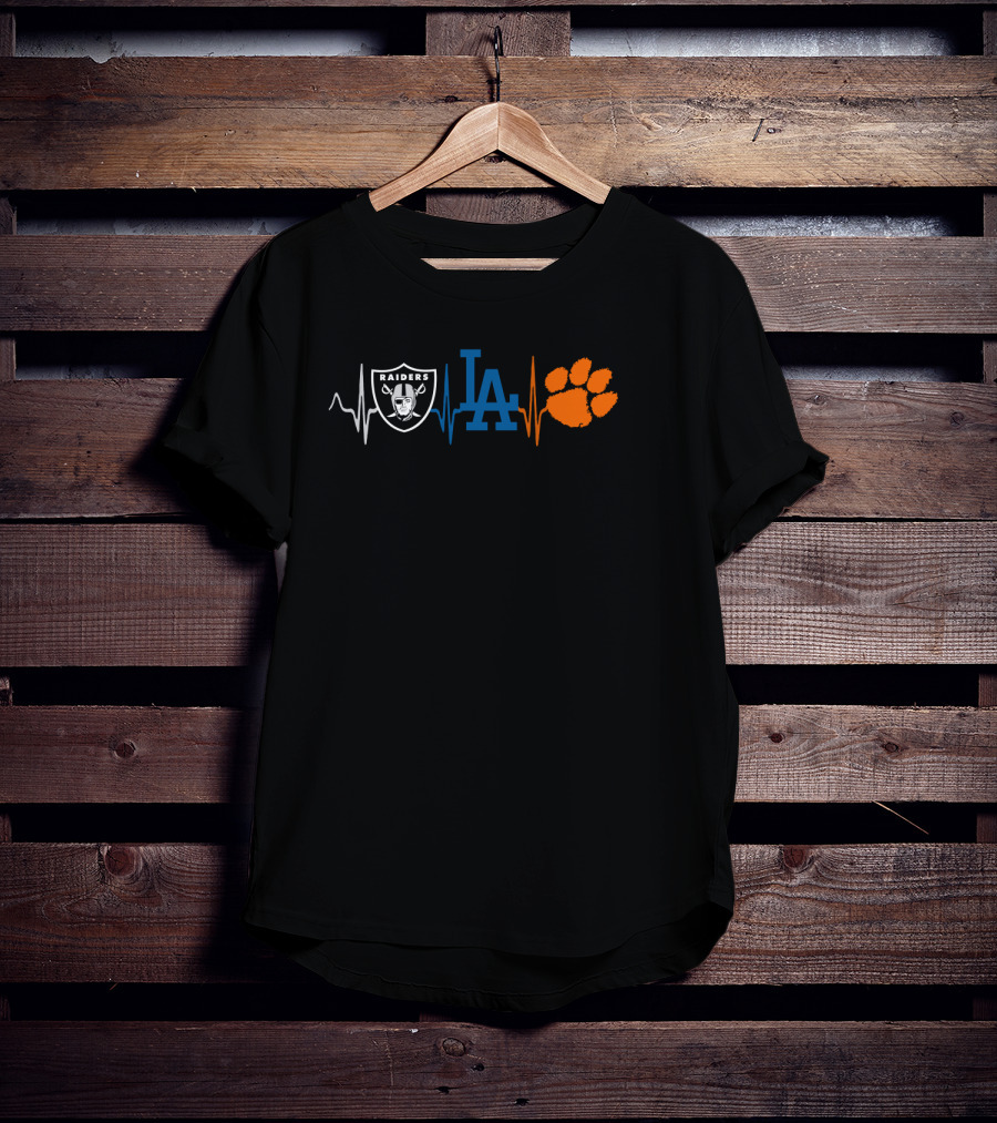 Raiders Dodgers Clemson Heartbeat T-Shirt