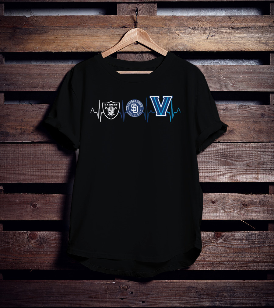 Raiders San Diego Padres Villanova Heartbeat Logos T-Shirt