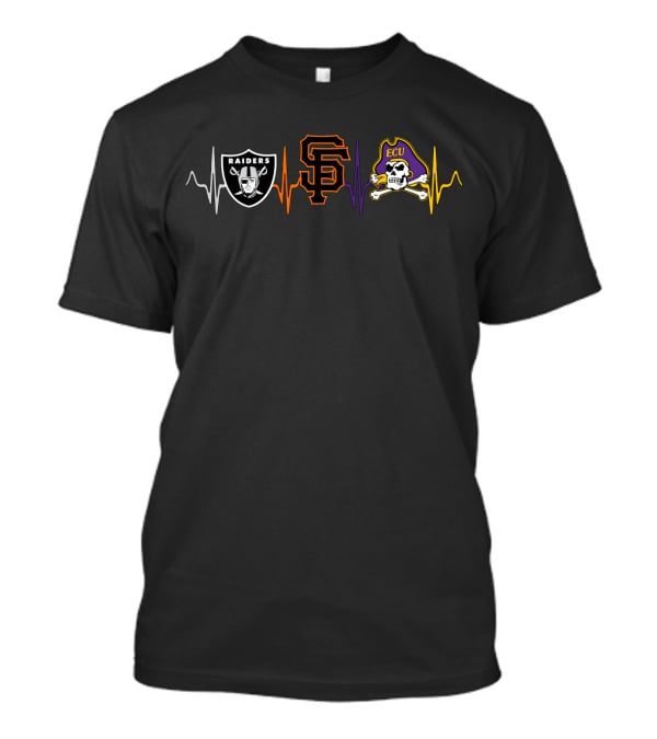 Raiders Giants Ecu Pirates Heartbeat T-Shirt
