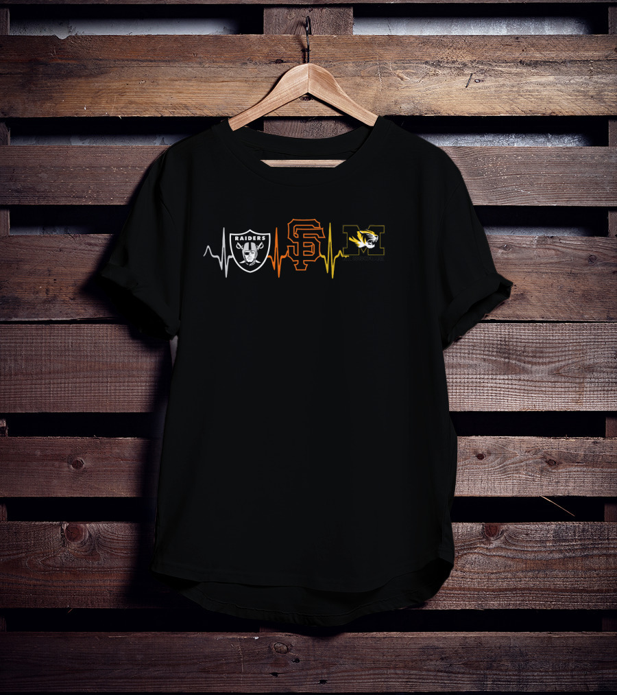 Raiders Giants Missouri Tigers Heartbeat T-Shirt